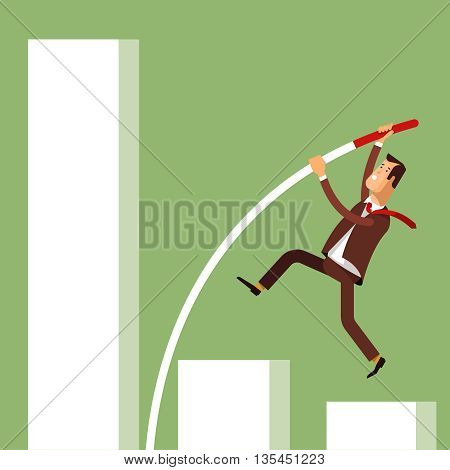Businessman doing pole vaulting for success. Vector illustration concept businessman achieving success