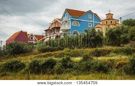 Bright Colored Houses In Argostoli