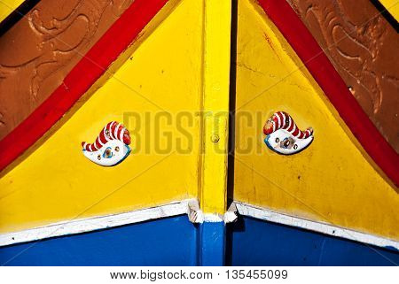Maltese luzzu, traditional fishing boat in Malta, multi colored