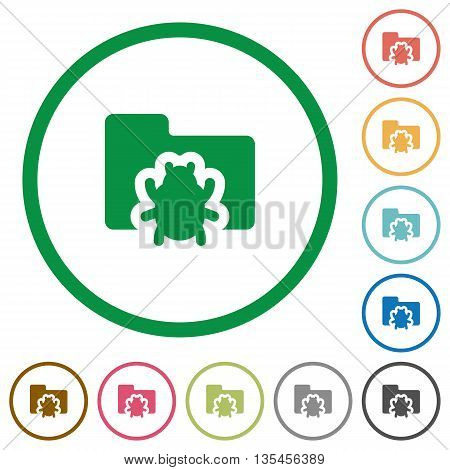 Set of bug folder color round outlined flat icons on white background