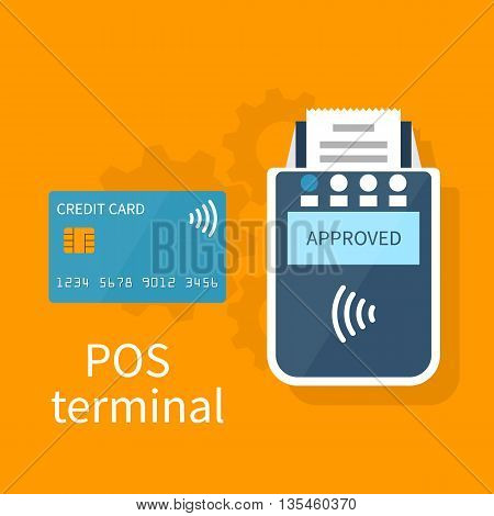 POS terminal. Contactless payment method. Vector illustration of a flat design. Modern technologies. Payment processing.