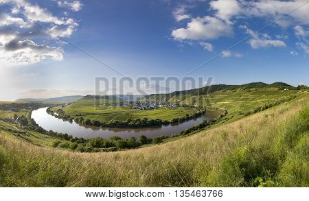 famous Moselle Sinuosity in Trittenheim germany under afternoon sky