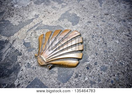 Santiago shell close up in Jaca, Huesca, Aragon, Spain.