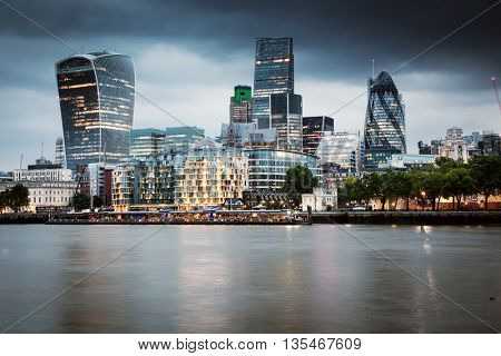 Panoramic view over London from the Tower Bridge to the City across the Thames