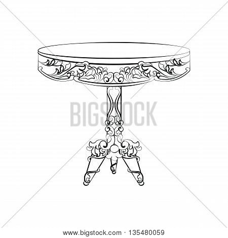 Elegant imperial classic round table in rococo style with luxurious ornaments. Vector