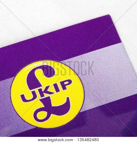 LONDON UK - JUNE 13TH 2016: A close-up of the symbol of the UK Independence Party on a leaflet taken in London on 13th June 2016.
