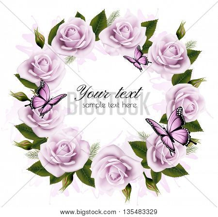 Holiday background with beauty flowers and butterflies. Vector.