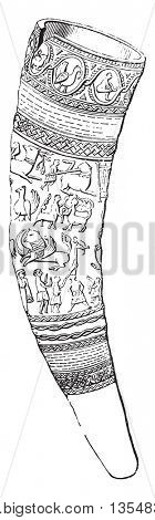 Drinking horn Attila, vintage engraved illustration. Magasin Pittoresque 1836.