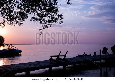 View of lake at the cottage during a beautiful sunset