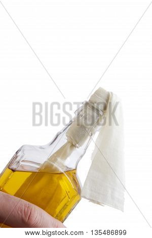 Glass incendiary bomb or a Molotov cocktail on a white background