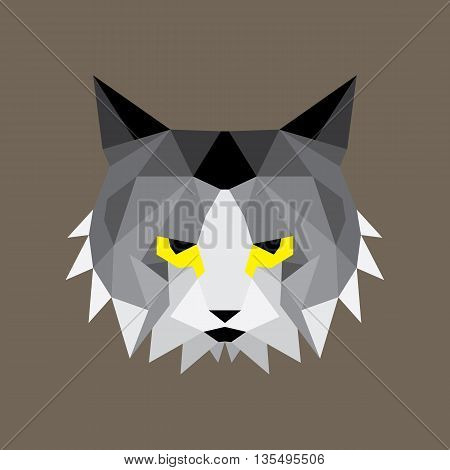 Geometric black, grey and white cat. Low poly design