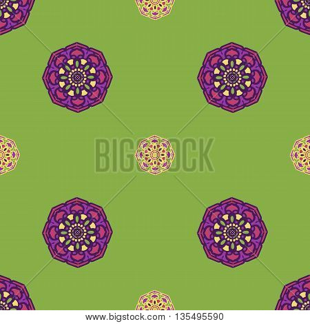 Green and purple abstract background. Mandala-like shapes.