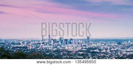View of Brisbane City from Mount Coot-tha at night. Queensland, Australia.