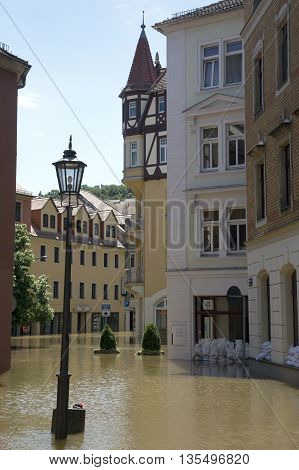 MEISSEN, GERMANY - JUNE 5, 2013: Flooding in Meissen