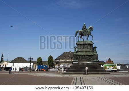 DRESDEN, GERMANY - JUNE 5, 2013:Monument to King Johann of Saxony at the Theater Square in the city of Dresden