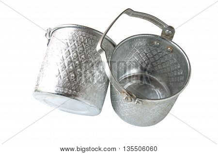 silver Metal Tiffin Food Container On White Background