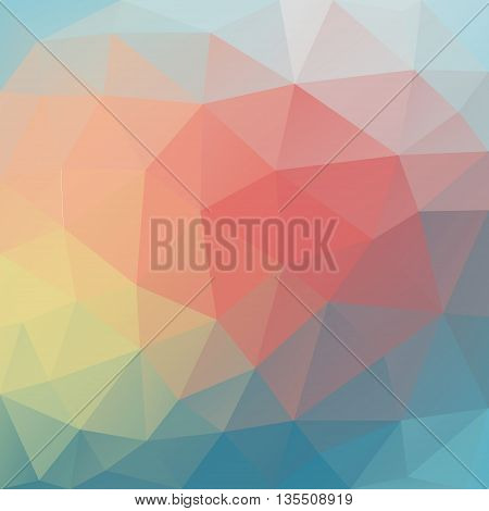 Vector background with geometric shapes with red blue turquoise and yellow colors. Triangle mosaic background. Polygonal design.