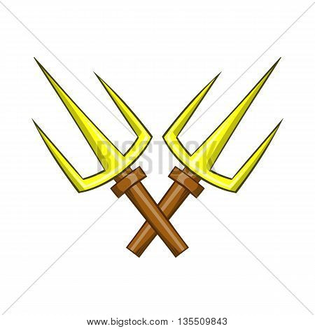 Sai ninja weapon icon in cartoon style isolated on white background
