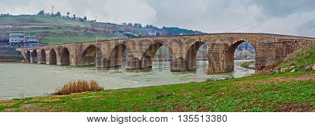 The Dicle Bridge is one of the most interesting sites located in suburb of Diyarbakir Turkey.