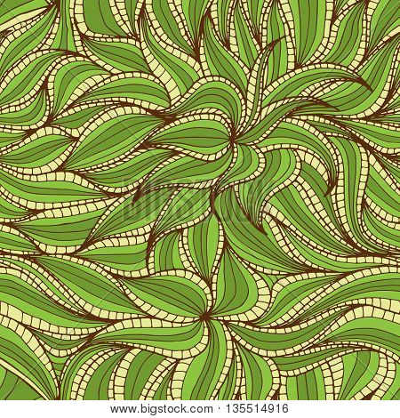 Abstract hand-drawn seamless pattern with dense vegetation. Leaves. Can be used for background, pattern fills surface textures web page backgrounds textile and more.