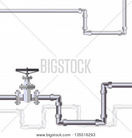 Abstract background with flat designed pipeline and valve on pipe . Concept for web newsletters water, wastewater or oil pipeline industry. Vector illustration.