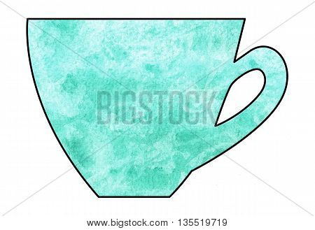 Cup of tea and coffee. Handmade. Watercolor Mixed media. Cut paper. Tea time. Malachite
