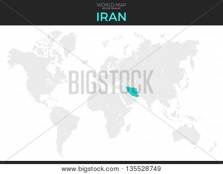 Islamic Republic of Iran location modern detailed vector map. All world countries without names. Vector template of beautiful flat grayscale map design with selected country and border location