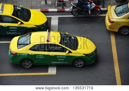 BANGKOK THAILAND - JUNE 18: Bangkok Taxi meter on the downtown street on June 18 2016 in Bangkok Thailand
