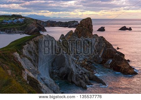 Sunset Atlantic Ocean Coastline Near Portio Beach.
