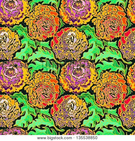 Colorful seamless backgroung with flowers peony. Modern illustration. Can be used for wallpaper pattern fills web page surface textures textile print wrapping paper.