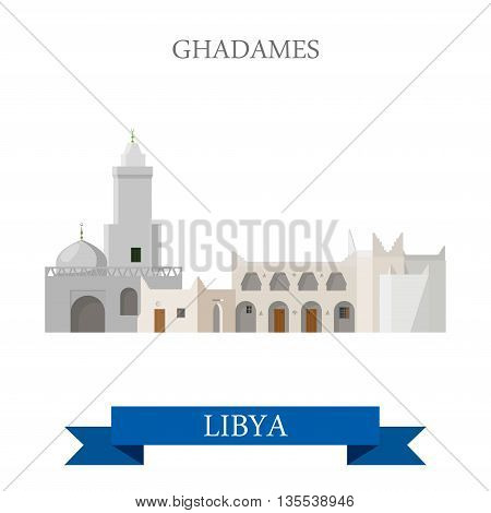 Ghadames in Libya. Flat cartoon web site vector illustration