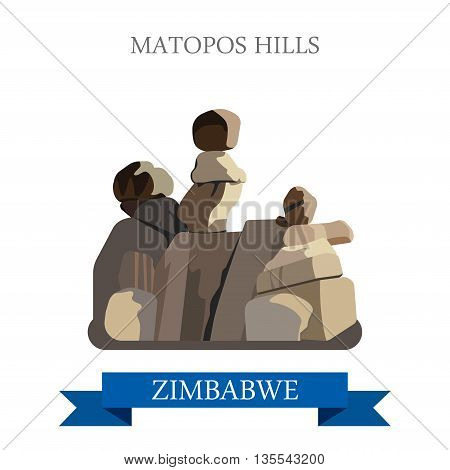 Matopos Hills Zimbabwe Flat historic web vector illustration