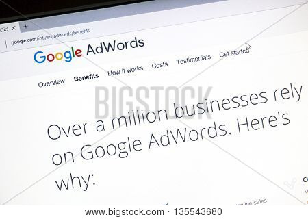 Ostersund, Sweden - June 23, 2016: Google Adwords website on a computer screen. Google AdWords is an online advertising service.