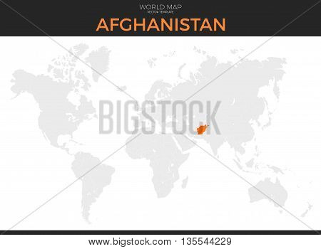 Islamic Republic of Afghanistan location modern detailed vector map. All world countries without names. Vector template of beautiful flat grayscale map design with selected country and border location