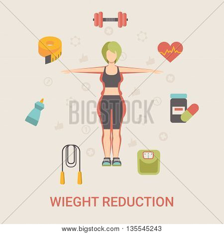 Healthy life concept vector illustration set people sports food