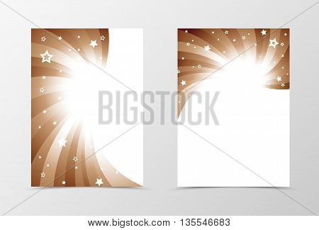 Flyer template swirl design. Abstract flyer template in coffee with milk colors with stars. Bright wavy flyer design. Vector illustration