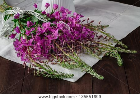Fireweed Flowers Fresh On A Wooden Boards Background