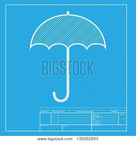 Umbrella sign icon. Rain protection symbol. Flat design style. White section of icon on blueprint template.