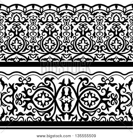 Traditional arabic seamless black ormanetal borders vector set