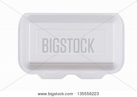 horizontal top view of a closed rectangular white meal foam tray pack isolated