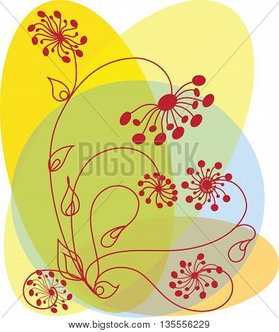 Vector illustration. Abstract plant composition on the yellow and blue background.