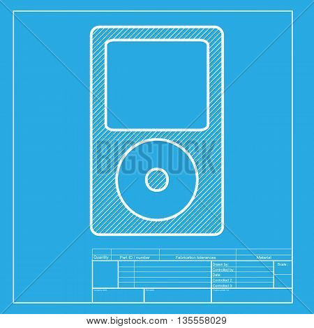 Portable music device. White section of icon on blueprint template.