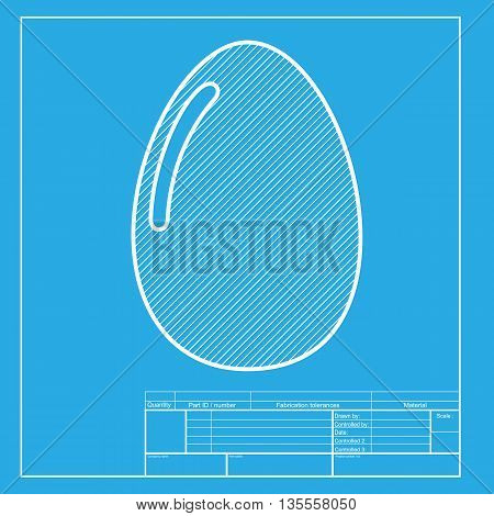 Chiken egg sign. White section of icon on blueprint template.