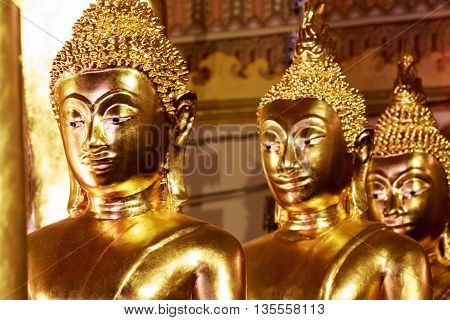 Buddha Statues , Face Of Gold Buddha, Close Up Face Of Gold Buddha, Thailand ,asia.