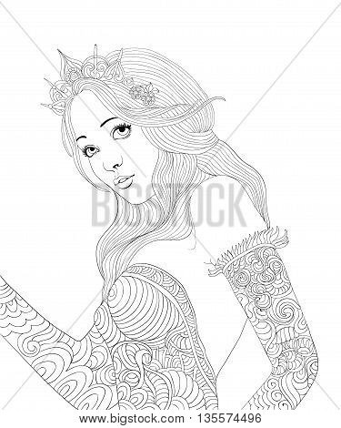 Adult Coloring Images of Women from around the world.Uncolored image can be used as adult coloring book, coloring page, invitation, greeting card.