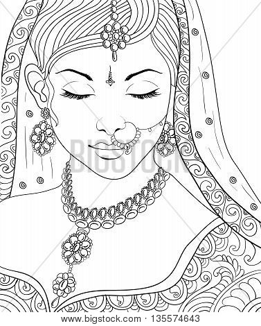Adult Coloring Images of Women from around the world.Uncolored image can be used as adult coloring book, coloring page, invitation, greeting card.