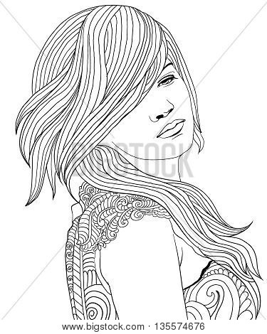 Adult Coloring Images of Women from around the world.Uncolored image can be used as adult coloring book, coloring page, invitation, greeting card.
