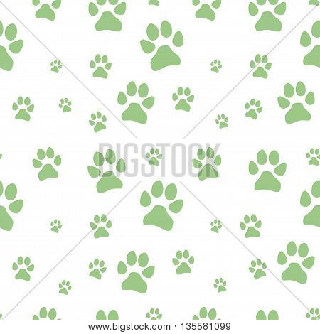 green dog footstep seamless pattern on white background