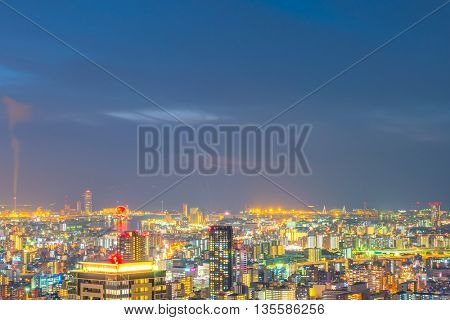 OSAKA, JAPAN - November  30, 2015 : Osaka city view from Umeda sky building, Osaka. View from the top at twilight in Japan