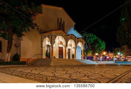 view on the Greek church Greece Rhodes night lights